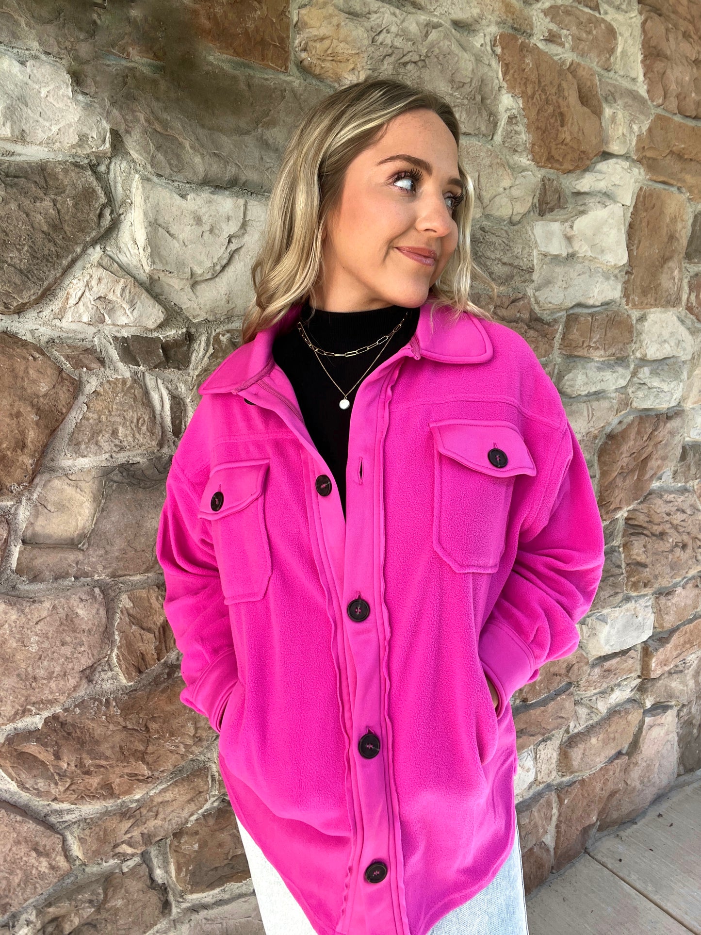 Lyla Fleece Shacket-Pink