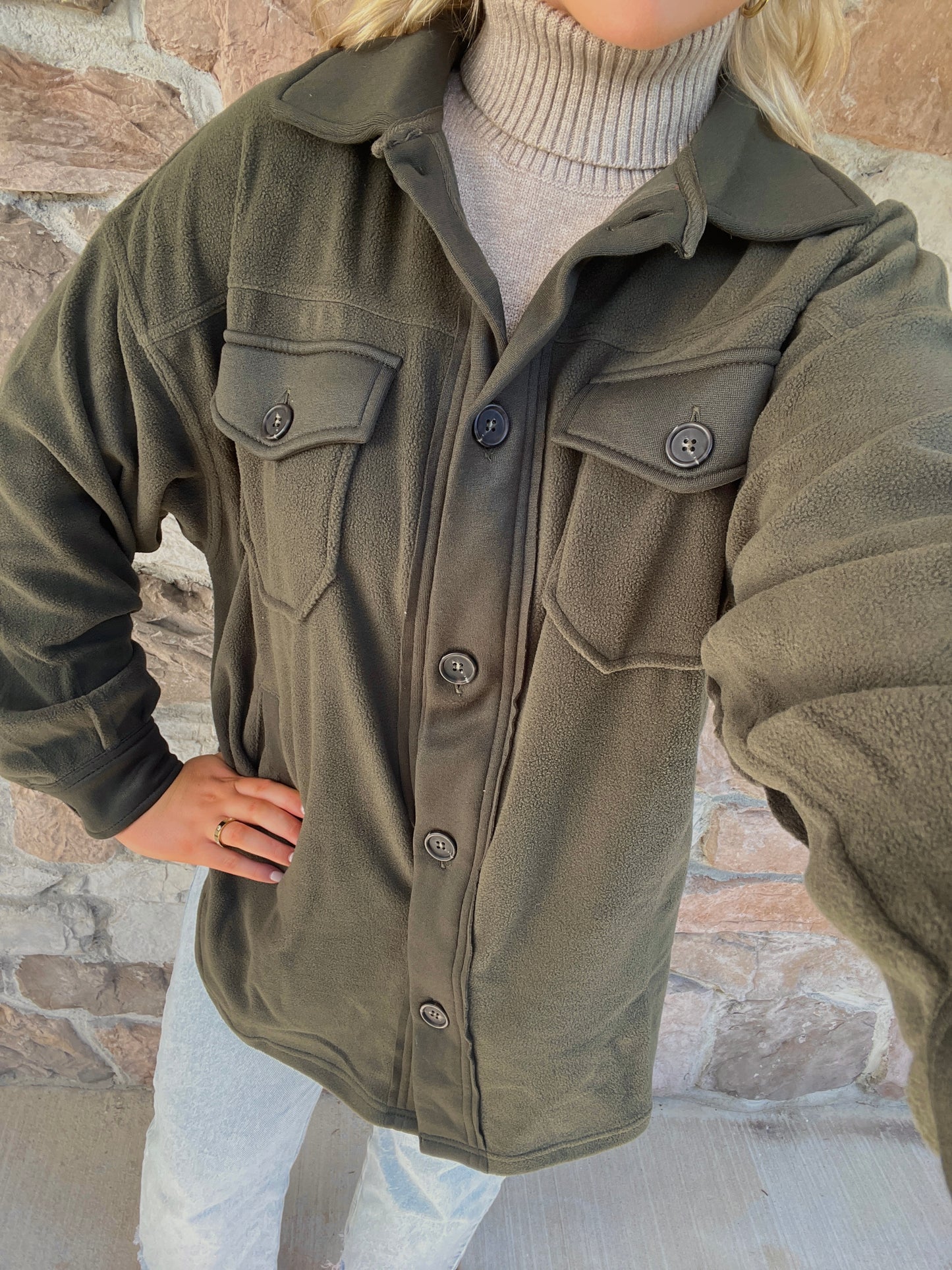 Lyla Fleece Shacket-Olive