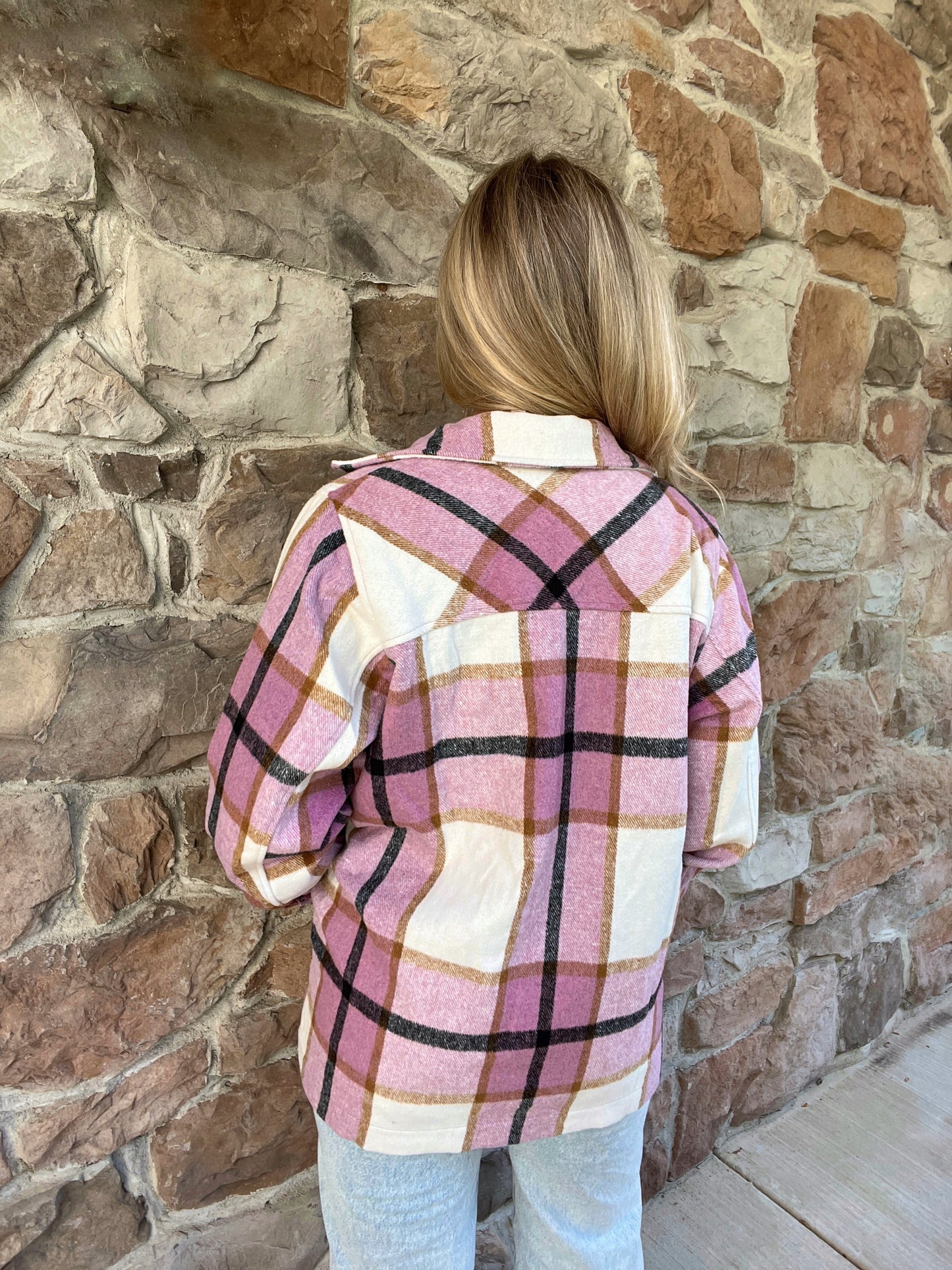 Kenize Plaid Shacket-Pink