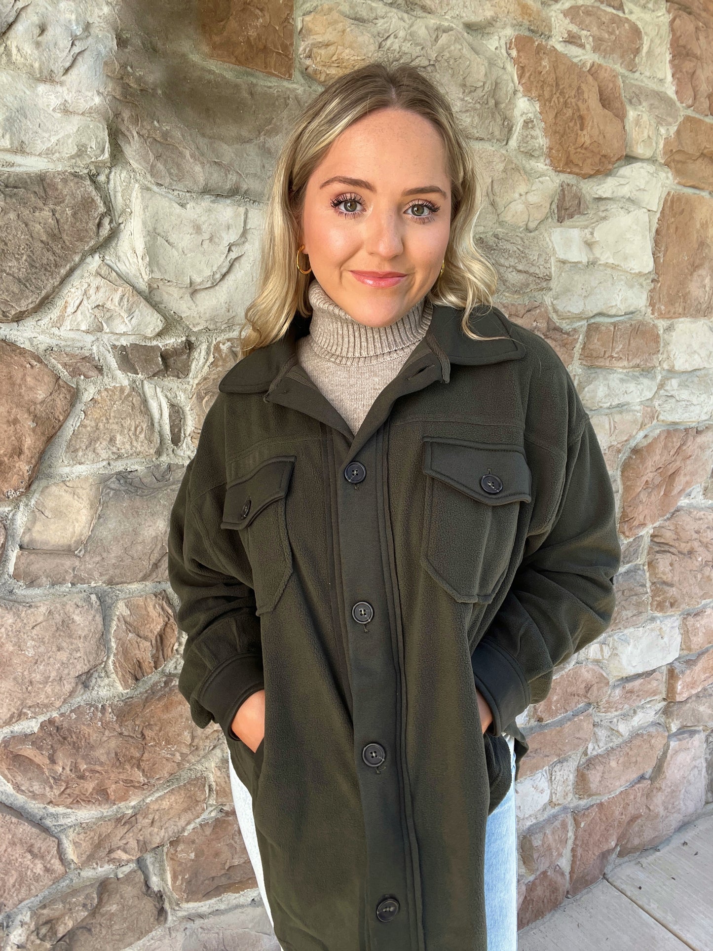 Lyla Fleece Shacket-Olive